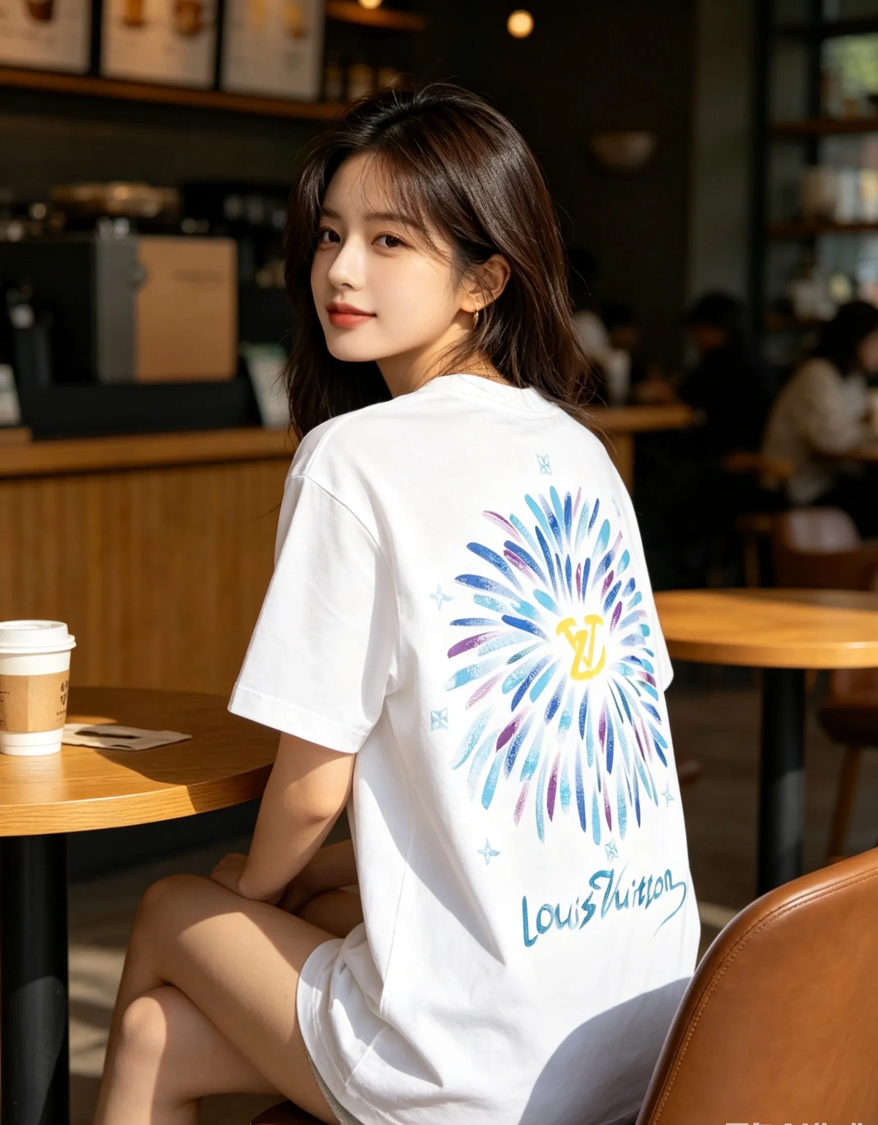 Louis Vuitton/Louis Vuitton watercolor fireworks inkjet short sleeves